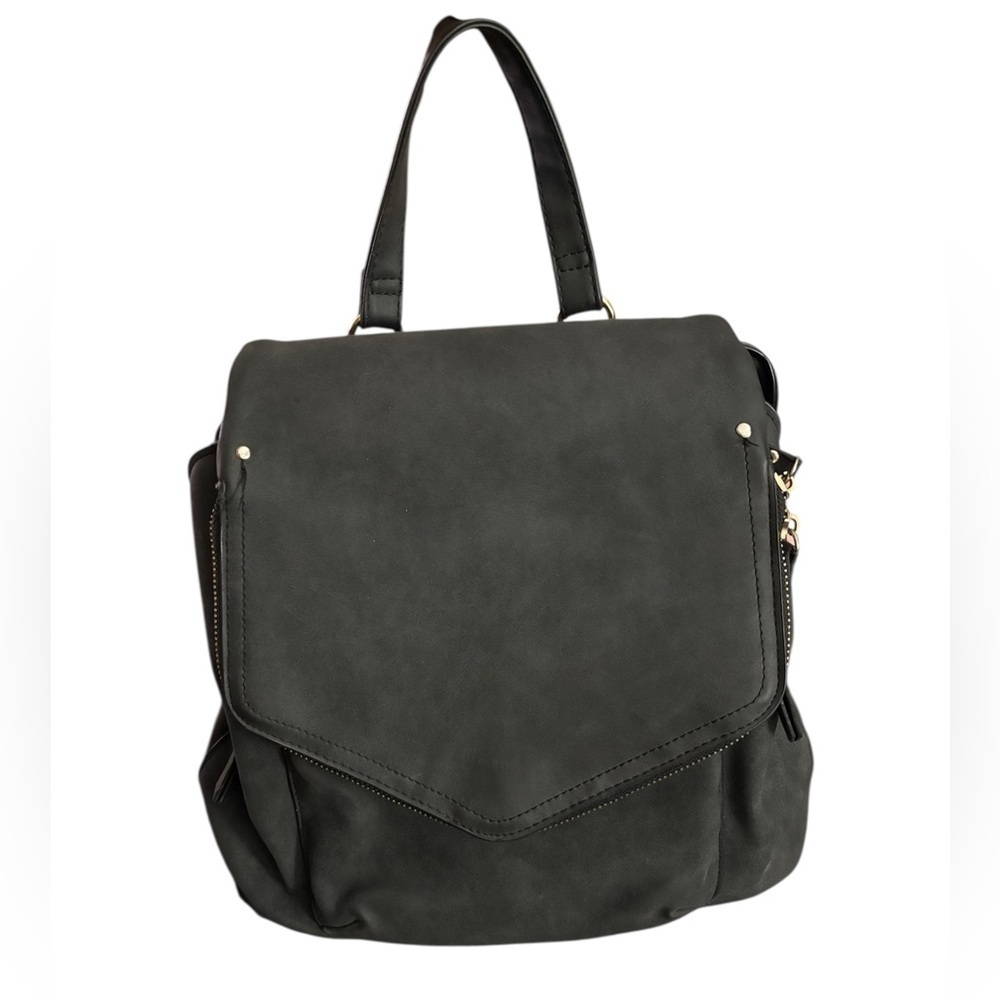 Chic Bikercore Matte Gray/Black Women's Backpack with Multi Pockets